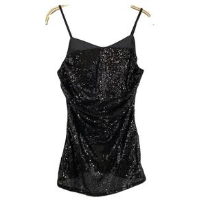 Grace Karin Y2K Mix Media Sequin Tank Top Women S Black Drape Festive Party NWT